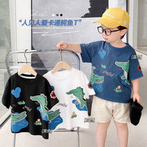 2021 summer new boys t-shirt loose swimsuit Short-sleeved T-shirt baby cartoon crocodile Korean version of foreign style childrens clothing