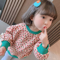 Spring and autumn suit long-sleeved top girls autumn BAO WEN sweater 2021 new net red children western style female baby