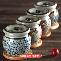 Hesheng Four Seasons Japanese Underglaze Salt Tank Oil Tank Kitchen Seasoning Tank Covered Flavor Tank Bottle Ceramic Chili Tank