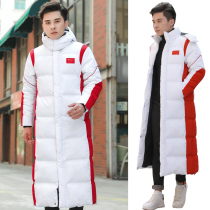 National team down cotton-padded men's long knee-length cotton-padded jacket winter training clothing sports students cotton-padded jacket sports institute winter training coat