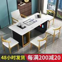 Light luxury rock board tea table table and chair combination Office computer table meeting guests Simple Kung Fu tea several tea sets one