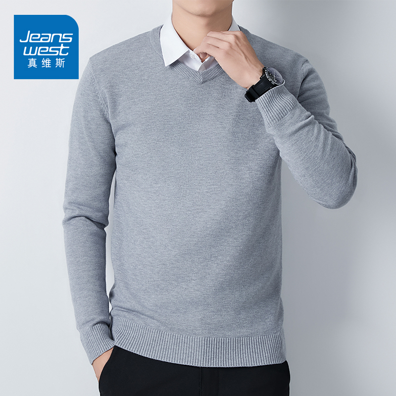 Jeanness Autumn/Winter Men's Sweater Knitwear 2023 New Business Outwear Warm V-neck Sweater Top Clothes