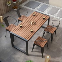 Room outdoor plastic wood conjoined leisure table and chair combination Community Park Garden anticorrosive wood one table four chairs landscape seat