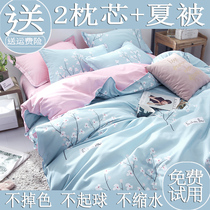 Bed four-piece cotton cotton summer simple small fresh bed sheet duvet cover Princess style student dormitory three-piece set