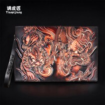 Flippenter hand with bag for men Tide Cards Personality Genuine Leather New 2021 Fashion Envelope Bags Large Capacity Leather Sculptures Handbags