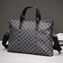 Hong Kong leather mens business mens Hand bag briefcase horizontal shoulder bag shoulder bag Plaid
