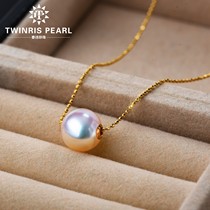 Natural round strong light road Road Pearl 18K gold sea water necklace pendant single female choker temperament