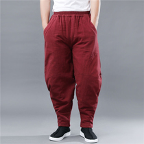 Winter new cotton pants cotton and linen loose padded thickened mens warm casual pants retro literary style couple trousers