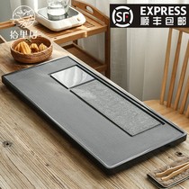 Shiliju natural black gold stone tea plate Household simple Kung Fu tea fire stone tea plate Dry tea table tea sea