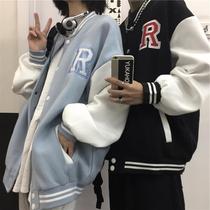 Baseball uniform mens spring and autumn Harajuku style retro stitching embroidery plus velvet jacket national tide casual couple jacket ins tide