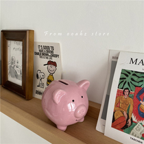 Oahz pink soft cute mini piggy bank cartoon ceramic piggy bank home ornaments decoration gift