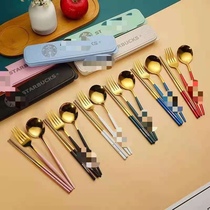 Portable stainless steel cutlery fork Spoon Alloy chopsticks Three sets of outdoor cutlery box Gift gold and silver box suit