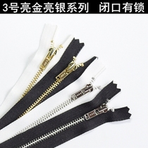 YKK3 metal copper zipper open zipper bright gold and silver closed automatic lock black white 20-60cm