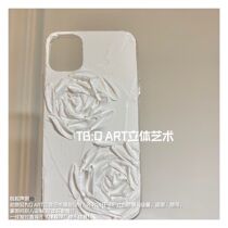 Q ART Original Three-dimensional Pure Handcrafted Painting Brief Joins Pure White Rose Phone Shell applies Apple 13proMax
