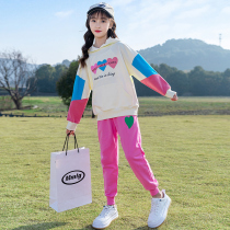 Girl Spring Autumn Two Sets 2022 Foreign Air New CUHK Children Online Red Sports Spring Dress Girl Casual Tide Suit