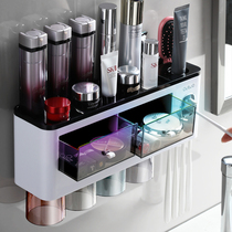 Creative toothbrush holder brush cup set toilet non-punch washing storage toothpaste toothbrush holder wall-mounted