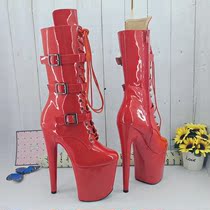 Leecabe Four Seasons belt buckle red boots sexy fashion catwalk super high heels slender heel waterproof table shoes 4B