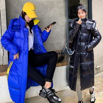 Medium-length down jacket thickened hooded 2020 winter new Korean version over the knee loose glossy fashion cotton coat jacket