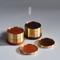 Xinxuan) Pure copper tea cup holder Ebony coaster Household Kung Fu tea tea ceremony accessories Insulated tea mat 6 pieces