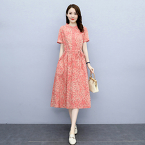 Hangzhou Four Seasons Green Suzhou Hangzhou Womens 2021 Summer New Size Floral Cotton Dress Waist Skirt