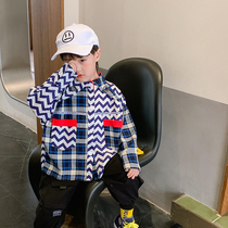 Boys  shirts plaid pure cotton autumn 2021 new childrens fried street clothes spring and autumn childrens clothes long-sleeved shirts tide