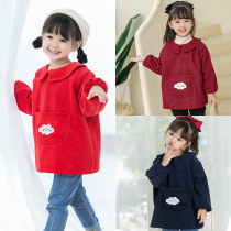 Corduroy baby coat winter children plus velvet waterproof anti-Dirty Apron boys and girls long sleeve to eat back bibs