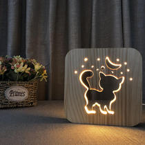 2021 New cute kitten 3D lamp creative wooden table lamp girl heart creative gift bedroom bedside energy saving night light ins super bright portable