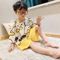Summer childrens pajamas Boys middle and large childrens short-sleeved shorts Boys baby summer thin cotton home clothes set