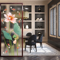 Chinese style simple art glass custom screen Aisle partition living room double-sided matte translucent painted nine fish enjoy flowers