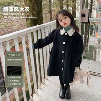 2021 Winter new girl Korean version of thick Foreign bubble sleeve woolen coat children long black jacket