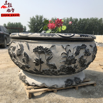 Antique bluestone stone carving fish tank Flower pot Lotus water tank Outdoor fish pond decorative ornaments large natural round tank