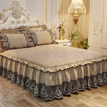 European-style cotton-padded bed skirt lace bedspread single Piece 1 8 m 1 5 velvet warm Simmons non-slip mat cover