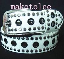  White mens belt personality belt Korean version of the trend pants belt rivets white big-eyed trendy men European and American punk style women