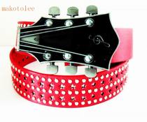 Punk mens belt Black personality belt red rivet rock performance guitar Korean version of pants buckle