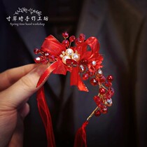 Mori Xianmei bride wrist flower wedding ceremony red shining rhinestone bridesmaid flower girl hand Garland dress toast