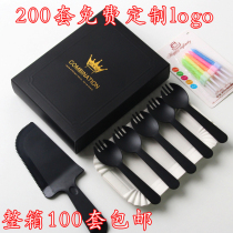 Custom boxed birthday cake tableware set disposable baking cake knife and fork dish combination plate fork spoon dish