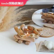 ins Hanfeng simple original wooden driftwood Candlestick pastoral glass creative ornaments photo props decorations