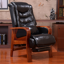 Four-legged solid wood household leather boss chair office chair massage reclining computer chair cowhide chair chair chair