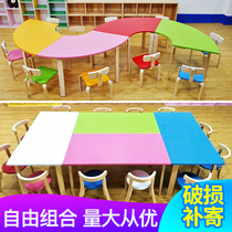  Kindergarten solid wood table and chair set Early education children learn to write and draw art tutoring training course rectangular table