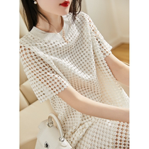 MALCENL KLON summer French light retro polka dot hollow beige apricot straight cotton short-sleeved dress
