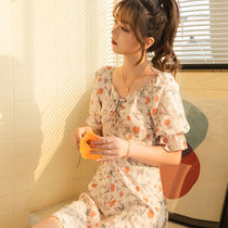 Sweet first love a dress floral V collar gentle wind thin waist slim waist slim body Belly Belly girl long bubble sleeves