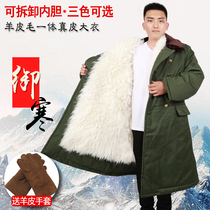 Sheepskin army cotton coat Mens winter thickened warm labor protection fur one-piece security wool cold clothing long quilted jacket