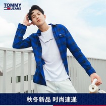 Tommy21 new autumn and winter men fashion cotton small embroidered flannel check long sleeve shirt coat 11322