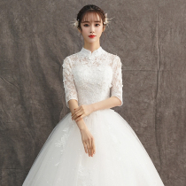 2021 new wedding dress stand collar Bride wedding simple wedding dress slim slim slim small man go out yarn