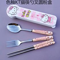 Doraemon spoon stainless steel spoon chopsticks pupils tableware three-piece set for girls and children travel portable set