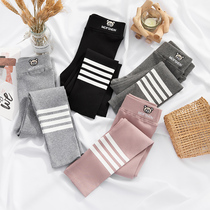 Girl Beats Bottom Pants Spring Autumn Slim 2022 New CUHK Outside Wearing Pants Striped Pure Cotton Foreign Air Children Long Pants
