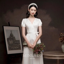 Famous) pick up moon toast bride summer 2021 New engagement cheongsam satin red light wedding dress