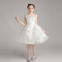 Flower Boy Gown Girl Princess Dress White Fluffy Yarn Children High-end Host Birthday Walk Show Piano
