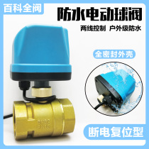 Outdoor waterproof electric ball valve 220V two-wire normally closed normally open two-way valve switch water valve brass three-way DN20