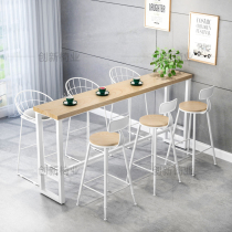 Solid wood bar table home Nordic modern long strip against the wall narrow table tall table milk tea shop bar table and chair combination